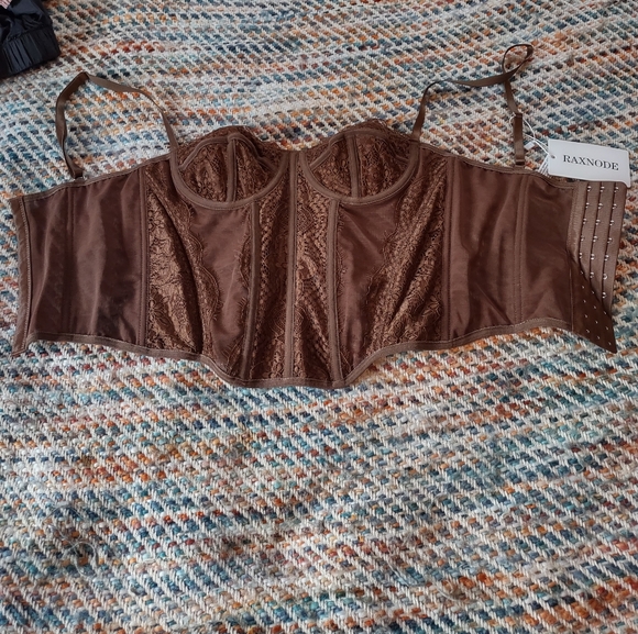 Brown Lace Bustier Corset Top - Picture 3 of 7